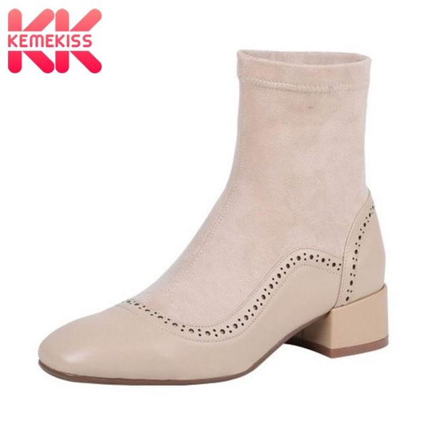 

boots kemekiss slip on women ankle solid color shoes low heel office work female fashion mujer footwear size 34-40, Black