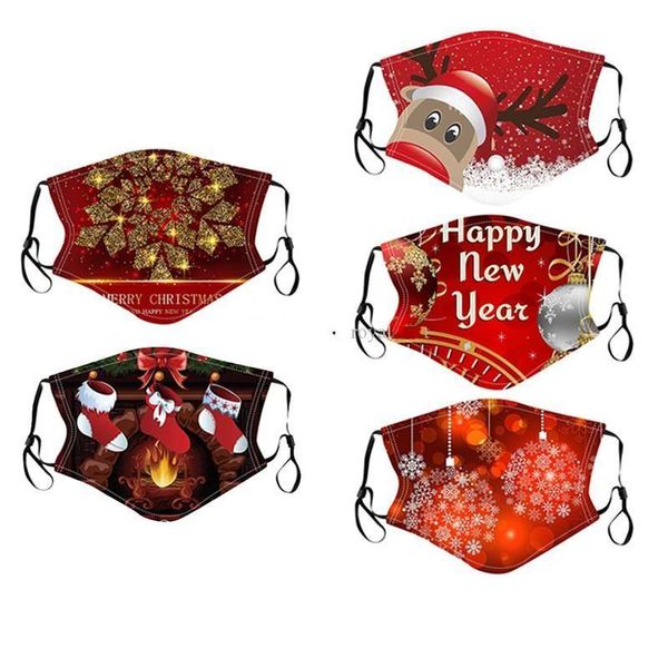 

christmas fashion face dust-proof breathable santa 2020 claus elk printing cotton mask adjustable reusable bling bl