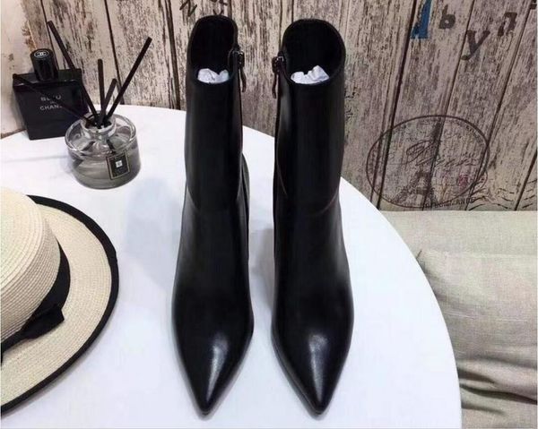 

designer new autumn and winter paris catwalk letter high heels ladies classic full cowhide sheepskin boots with a height of 11cm6 inches inn, Black