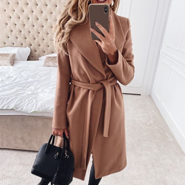 

women autumn warm solid quality streetwear bandage belt long cardigan coat ladies casual slim tunic outerwears jacket mujer c1115, Black