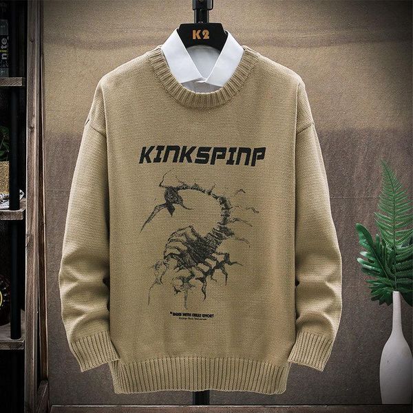 

airgracias men's sweater brutalist animal scorpion print bottoming shirt round neck loose fashion youth campus style long sleeve, White;black