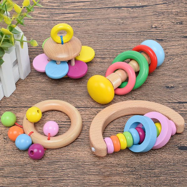 

2020 style baby rattles wooden rattle four-piece set of hand rattle musical instrument baby rattle baby early education toys