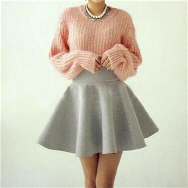 

women mini skirt students girls high waist skirt sweety solid preppy style a-line super mini short skirts, Black