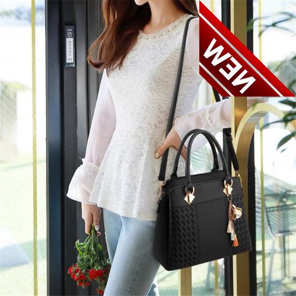 

fashion women handbags pu leather tassel totes handle embroidery crossbody shoulder lady simple hand bags 40#23