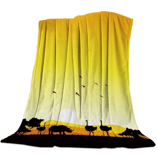 

african sunset landscape animal ostrich throw blanket portable soft sofa blanket warm microfiber flannel blankets for beds