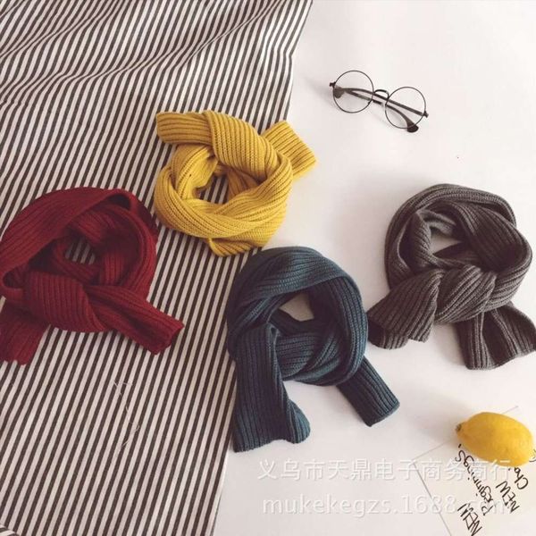 

cotton simple ins children's thread same personali knitting scarf chaobao versatile autumn and winter wool solid color neck tuaq, Red;brown