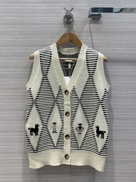 

2020 new autumn winter diamond embroidered v-neck vest cardigan 100% cashmere sweater women, White