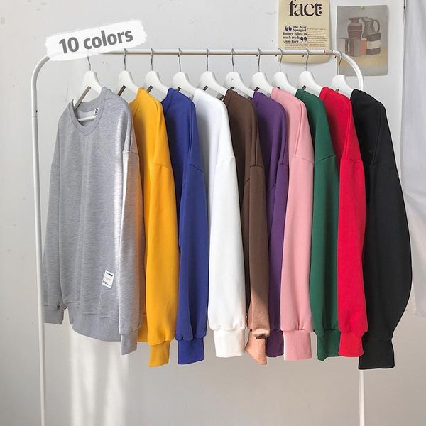 

solid plain crewneck sweatshirts men women korean autumn winter fleece warm streetwear casual oversize hip hop clothes hd58, Black