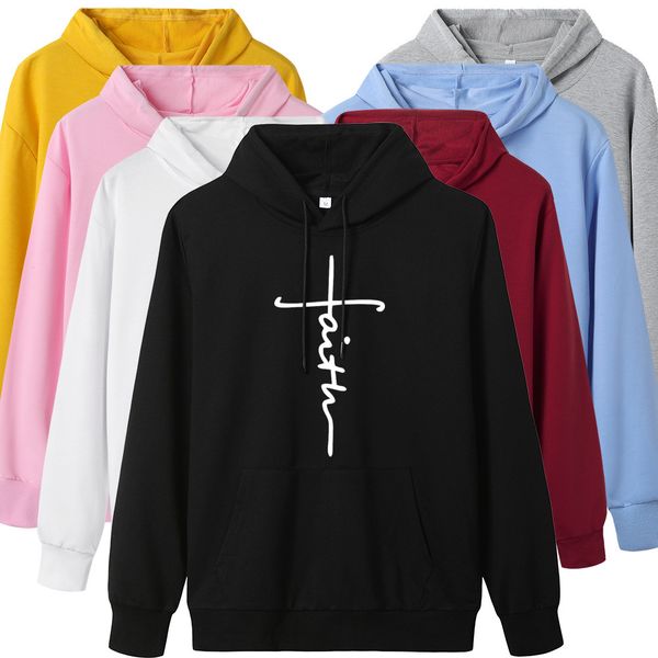 

faith cross hooded women's top, Blue;black