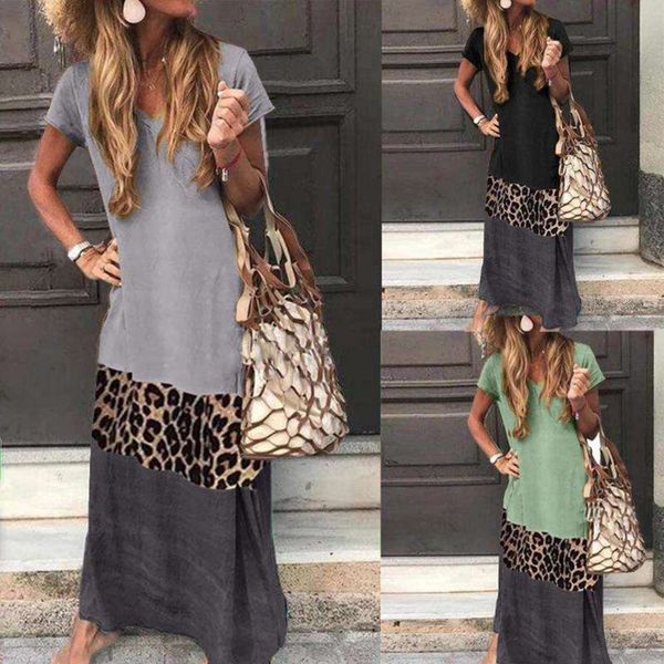 

2020 v-neck spring / leopard summer contrast casual romper dress, Black;gray