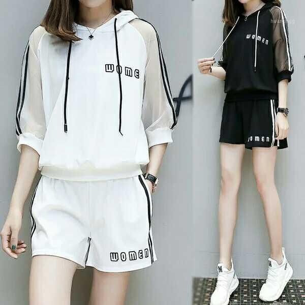 

summer women tracksuits 2020 casual ladies clothing set 2 pieces:tee shirt shorts casual plus size ~3xl female sportswear1, Gray