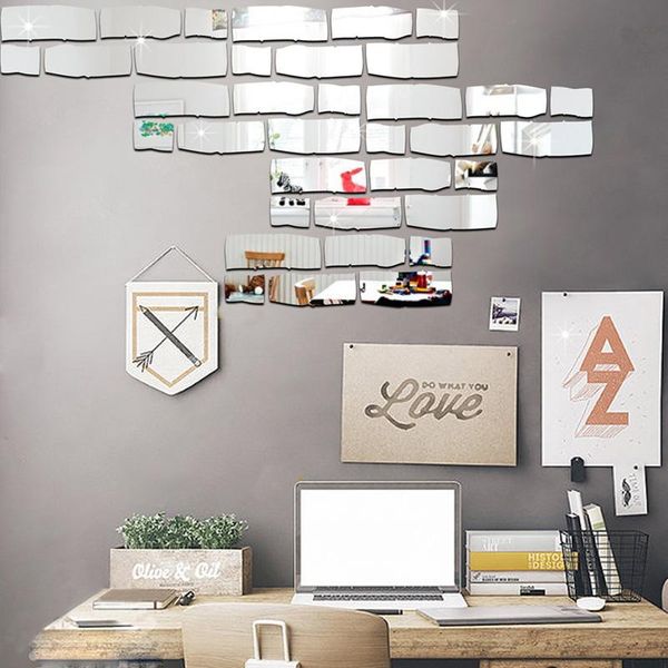 

wall stickers 24pcs/ lot 3d diy mirror sticker room decoration acrylic decals decorative tv background art home deocr