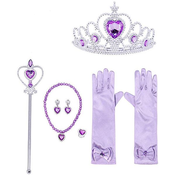 / lotto Principessa Elza Dress Up Accessori Costume Giocattoli per ragazze Corona Collana Anello Orecchino Guanti Set di gioielli per bambini LJ201009