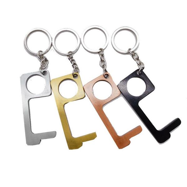 

door key chain contactless opening multifunctional elevator anti-contact protective tool zinc alloy key rings 6 colors, Slivery;golden