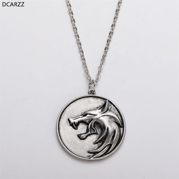

game wizard 3 wild hunt wolf head necklace geralt cosplay metal chain men medallion pendant the wild hunt 3 figure tv jewelry 201013, Silver