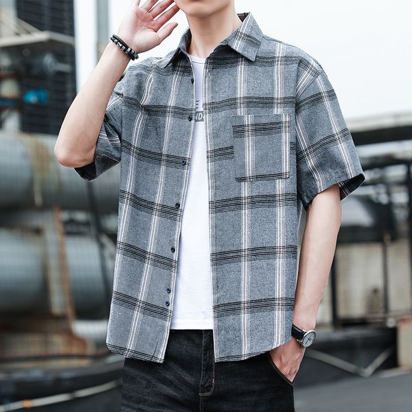 

2021 new men's shirt short sleeves, casual summer vintage korean shirt, fashion, loose male , hipster chemises homme. edua x7p8, White;black