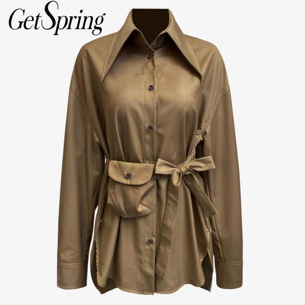 

getspring women shirt long sleeve bandage vintage woman blouses shirts vintage casual women bloues 2021 new fashion 1, White