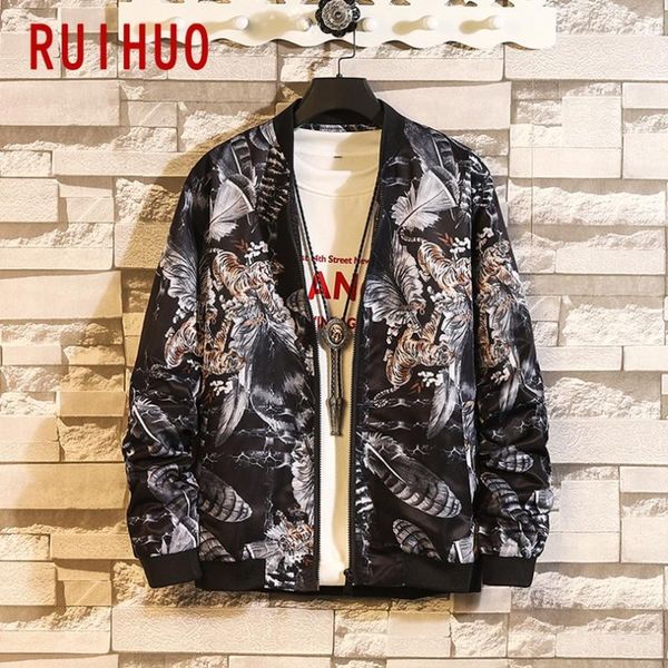 

men's jackets ruihuo black jacket men coat clothes streetwear bomber fashions hip hop mens and coats 5xl 2021 autumn, Black;brown