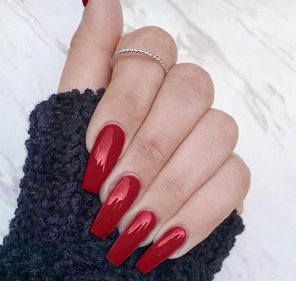 

20pcs/box long french false nails solid color ballet nail tips display press on nails fake nail manic wmtfom rimmer, Red;gold