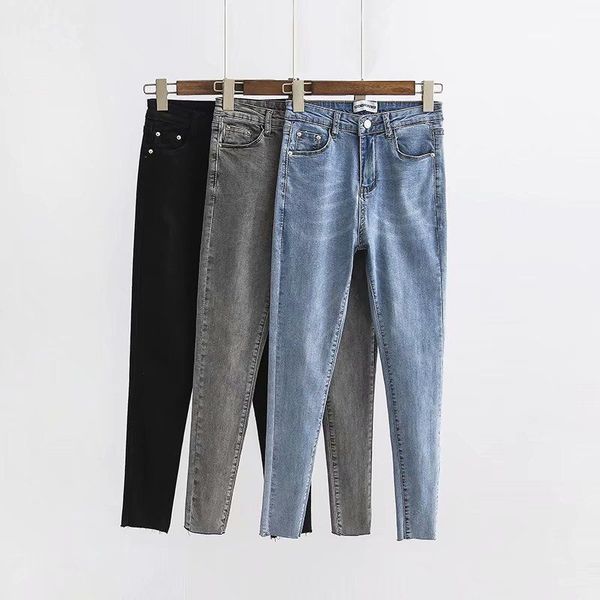 

spring / summer 2019 high waisted slim fit pencil pants leggings capris jeans women's wear, Blue