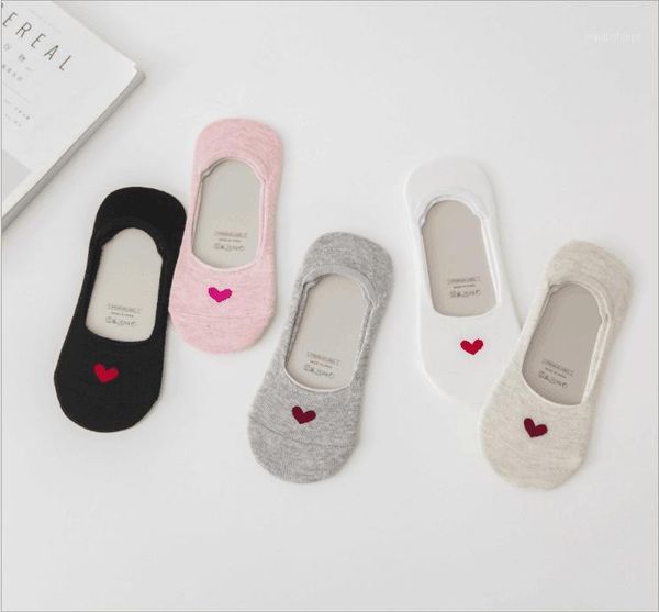 

5pairs/lot spring summer wear cute heart shape cotton low ankle invisible sock slippers for women girls comfortable socks1, Black;white