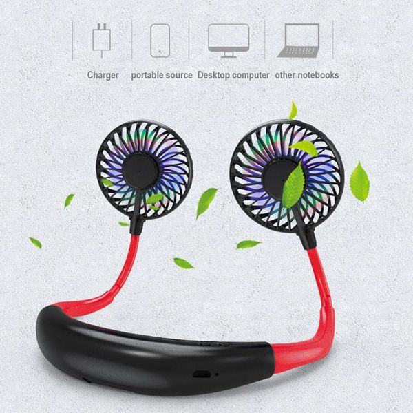 

portable led light usb rechargeable neckband lazy neck hanging style dual cooling fan handheld air cooler conditioner for room