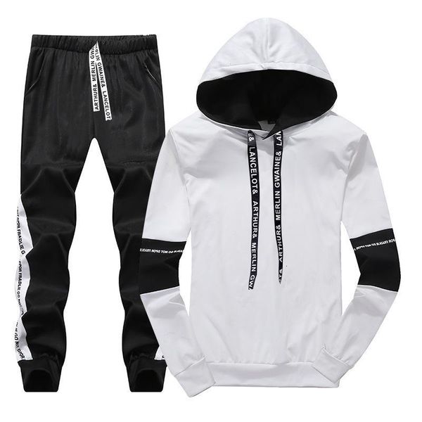

2021 new tracksuit men two pieces set hoodies +pants sweatshirt sportswear causal mens clothing male hooded ropa 2ktd, Black