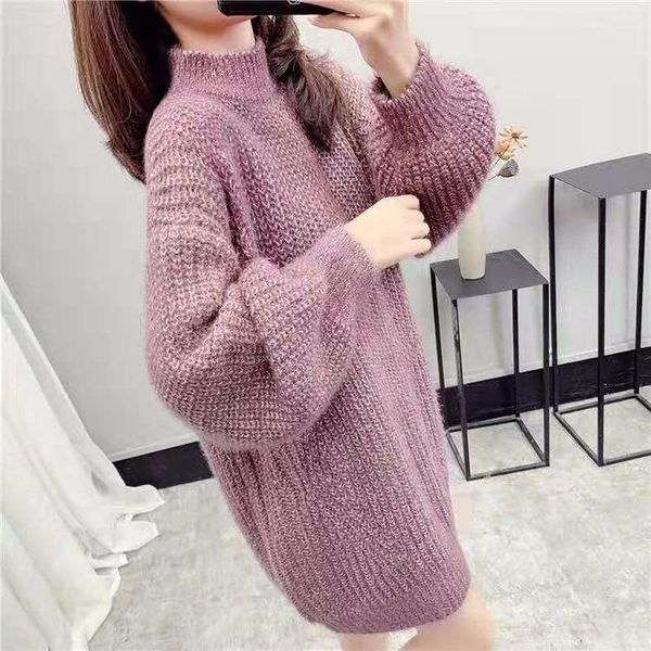 

net red wind loose sweater dress female 2020 winter and spring new korean version of the high-necked mid-length knitted base1, White;black
