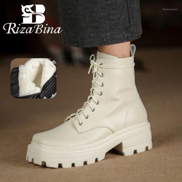 

boots rizabina real leather women ankle snow square toe cross strap zipper shoes fashion winter party footwear size 34-411, Black