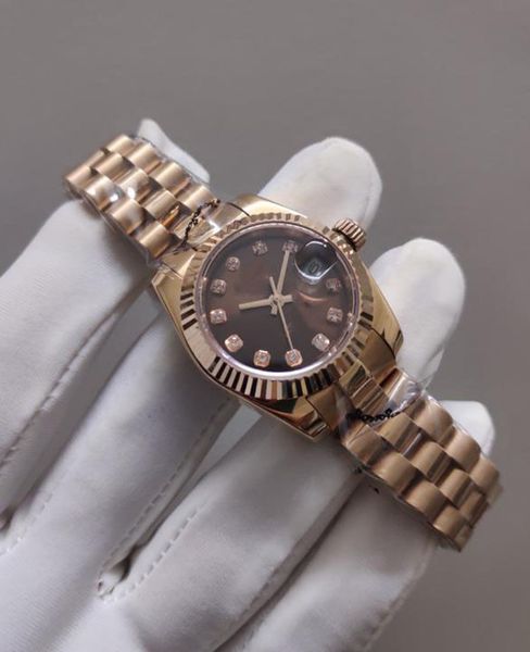 

luxury watch 28mm rose gold crescent bezel shell pattern women stainless steel watches mens watch mechanical movement gift optional box, Slivery;brown