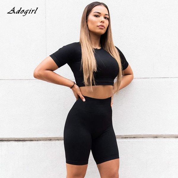 

solid o neck short sleeve two piece set casual knitted ribbed crop with shorts women tracksuit bodycon sportwear outfit1, White