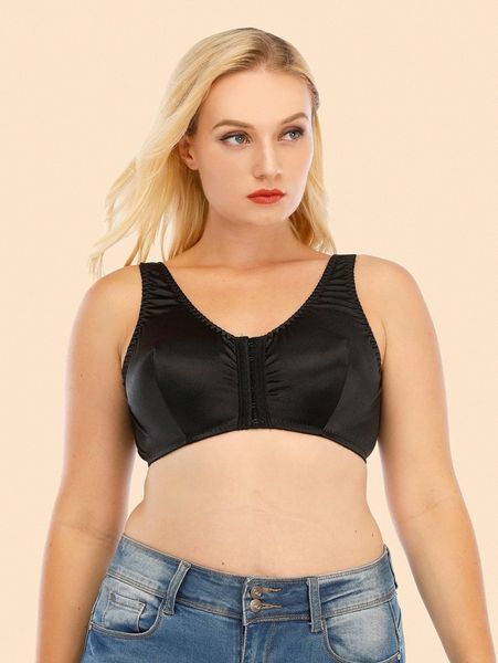 

plus front close satin bralette k7rb#, Black;white