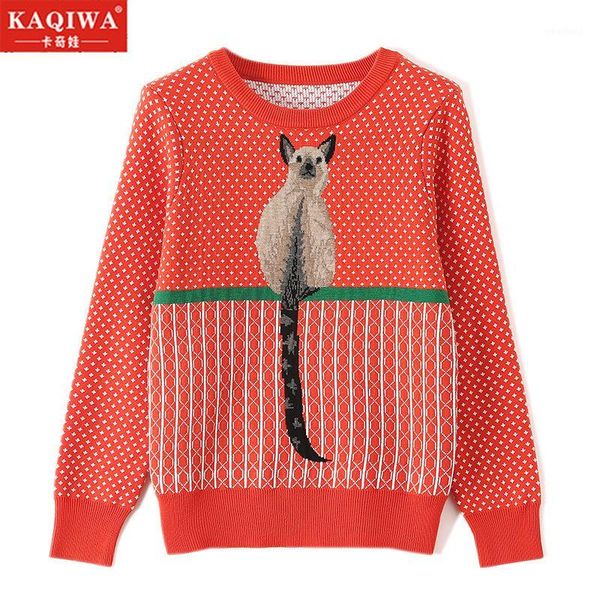 

2020 fall and winter school fashion cute cartoon squirrel jacquard long sleeve knitted pullover female student sweater1, White;black