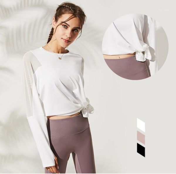 

yoga outfits women sports workout clothes 2021 long sleeve fitness running gym wear female pure color shirt girl1, White;red