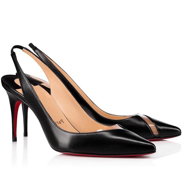 

bottom heel newst women low heels pumps bottoms heels patent leather lady pointed-toe sandals paris luxury pump sling printed slingback pump, Black