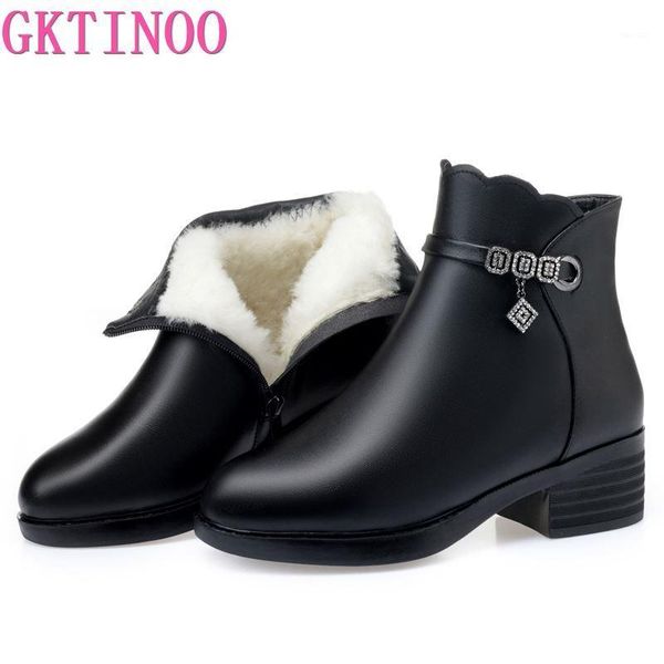 

boots gktinoo wool women snow warm fur plush solid fashion ankle high heel leisure genuine leather winter1, Black