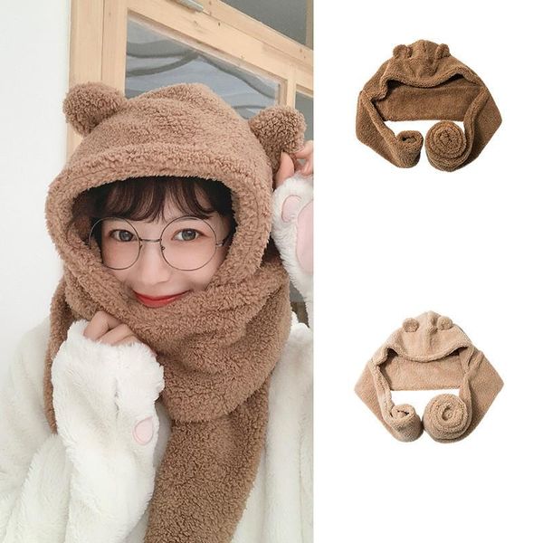 

beanie/skull caps autumn winter warm hat women cute bear ears beanies casual plush scarf set solid outdoor girls, Blue;gray