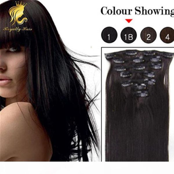 

#1b off black clip in human hair extensions brazilian human hair straight 16-22inch 7pcs clip in hair extensions, Black;brown