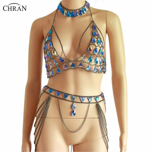 

chran bikini chain lingerie skirt body chain sequin festival bralette harness cosplay wear t200508, Silver