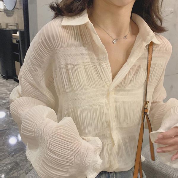 

chiffon shirt new trumpet sleeve loose shirt basic women 2020 spring and autumn blouse women korean fashion clothing1, White