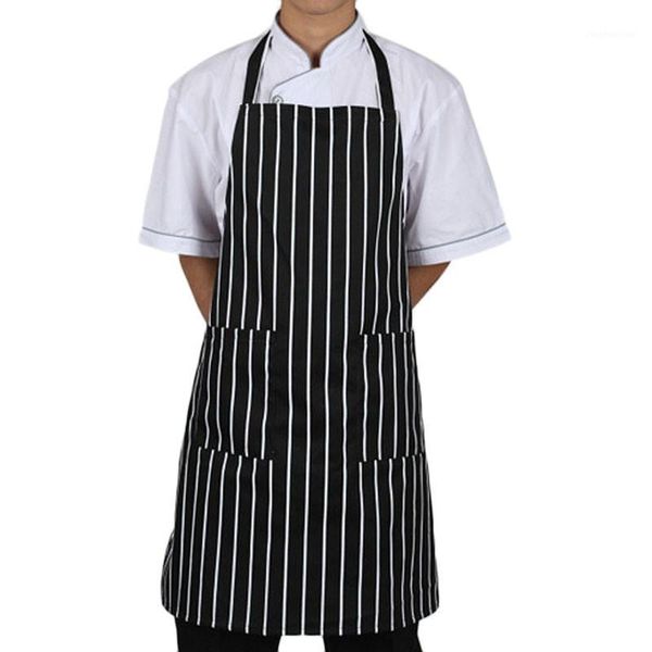 

aprons kitchen adjustable black stripe bib apron with 2 pockets chef cook tool for man woman easy to clean1