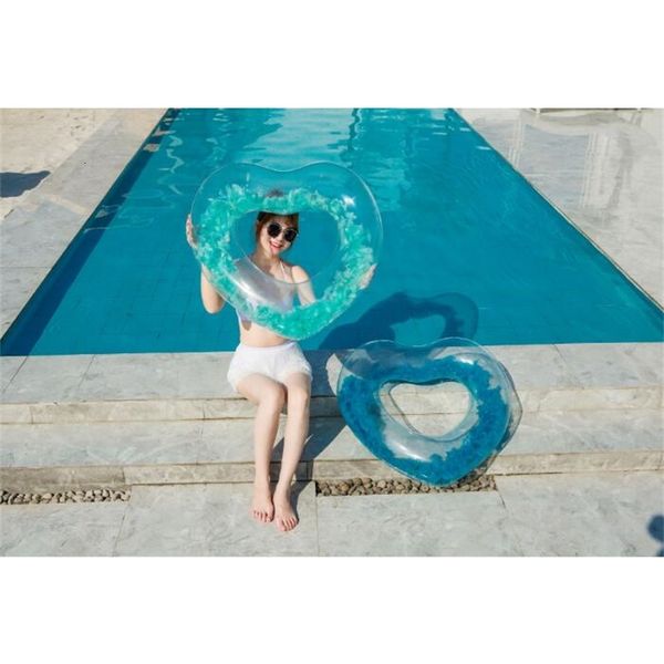 

swimming style heart circle new shaped feather inflatable love feather swimming circle sequins lovers love water circle