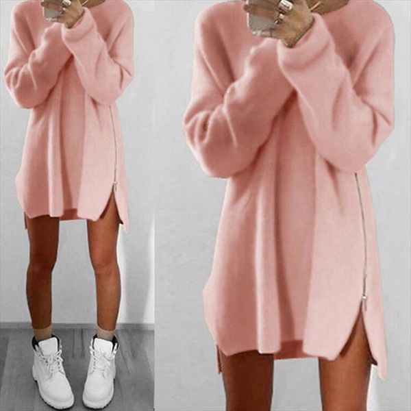 

women long sleeve autumn winter knitted zippers side jumper sweater dress loose tunic baggy dresses 3xl large size, White;black