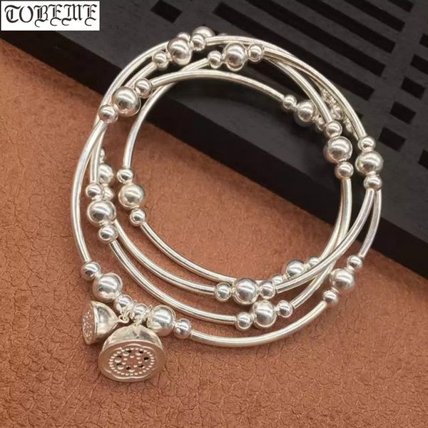 

handmade 925 silver beads bracelet sterling beads women wrap bracelet 4 circle silver lotus charm beaded bracelet q1201, Black