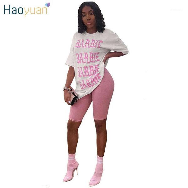 

haoyuan letter print casual 2 pieces outfits summer womens tracksuit crop biker shorts sweat suits two piece matching sets1, White
