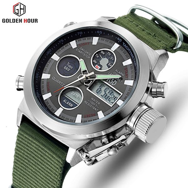 

brand goldenhour men watch men quartz sport watch relogio hombre canvas strap army military male clock relogio masculino, Slivery;brown