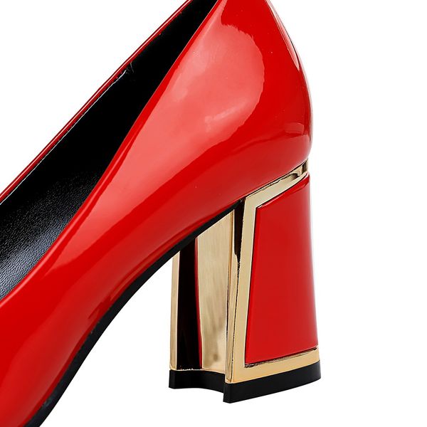 

women 7cm high heels pumps nude square toe block low heels shoes prom platform chunky silver wedding bridal party red pumpsmultifunction, Black