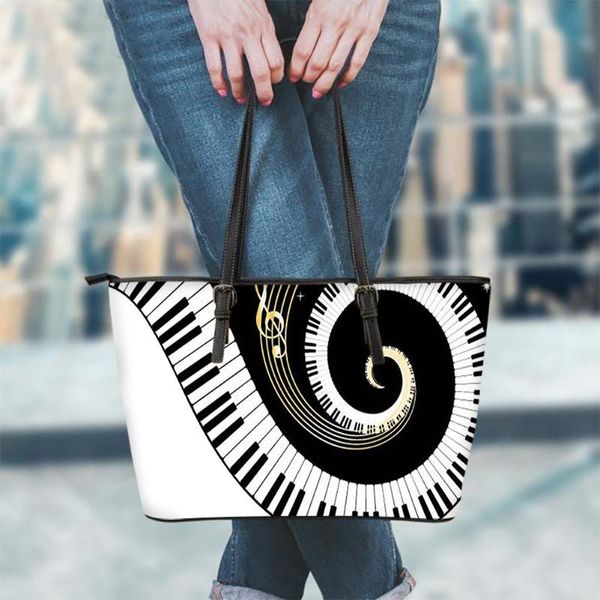 

customzied piano keyboard music notes print women large capacity pu handbag female handle bag ladies shopping ladies bags