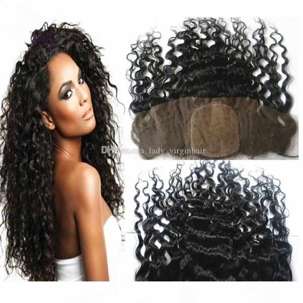 

brazilian deep curly silk base lace frontal 13x4 8a unprocessed human hair silk lace frontal closure piece with baby hair bleached knots, Black;brown