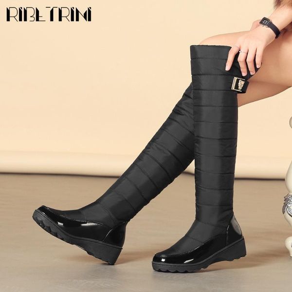 

boots ribetrini female platform wedges metal mid calf shoes comfy thick fur winter women casual waterproof design boots1, Black